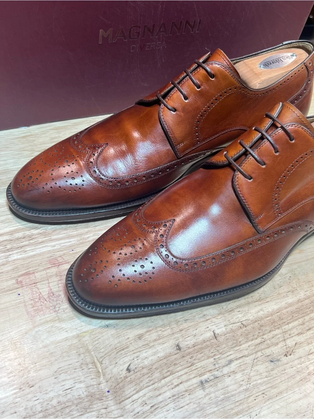 Magnanni Men’s Cognac Leather  Wingtip Derbies US Sz10.5M Made In Spain 🇪🇸